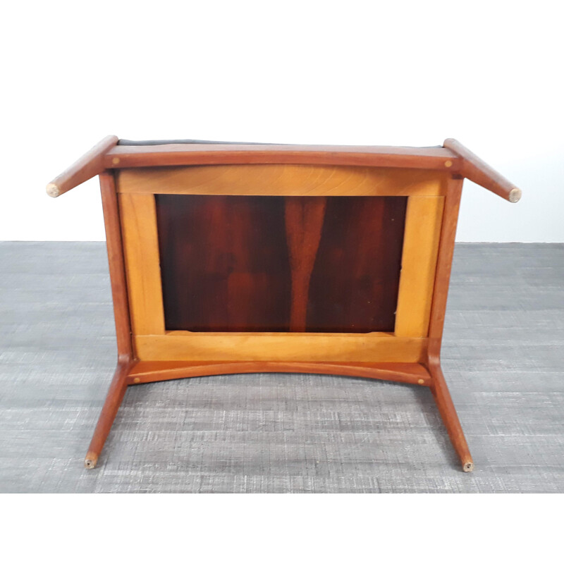 Vintage Scandinavian Leather and Teak Ottoman - 1960s