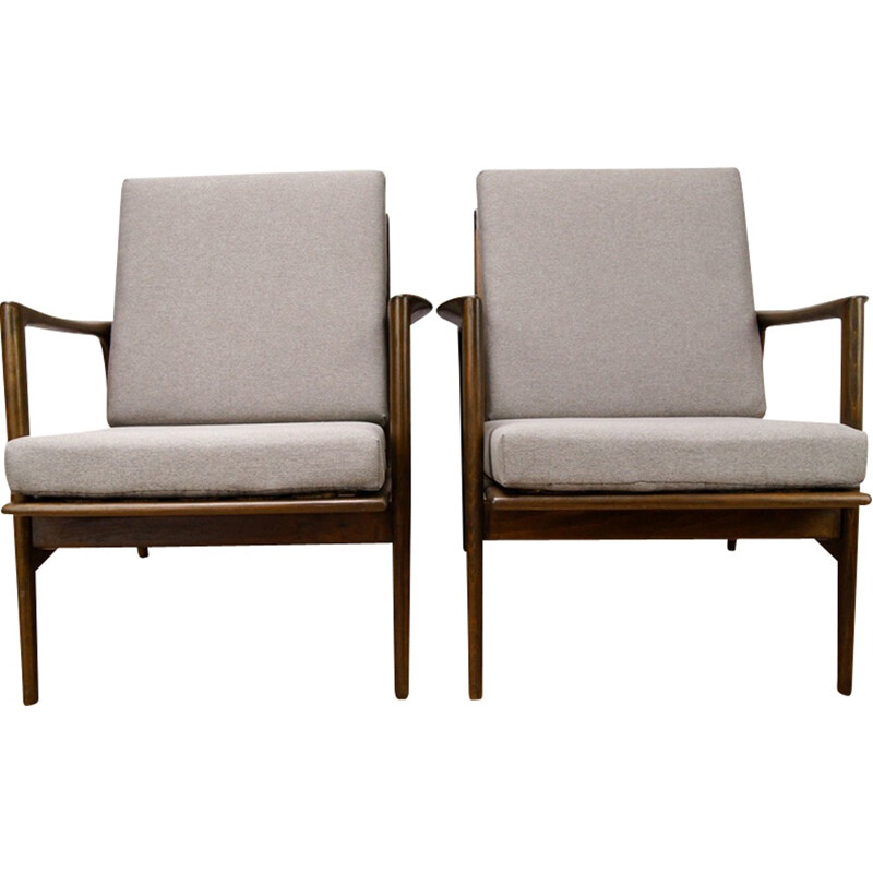 Suite de 2 fauteuils gris vintage par Swarzędzka - 1960