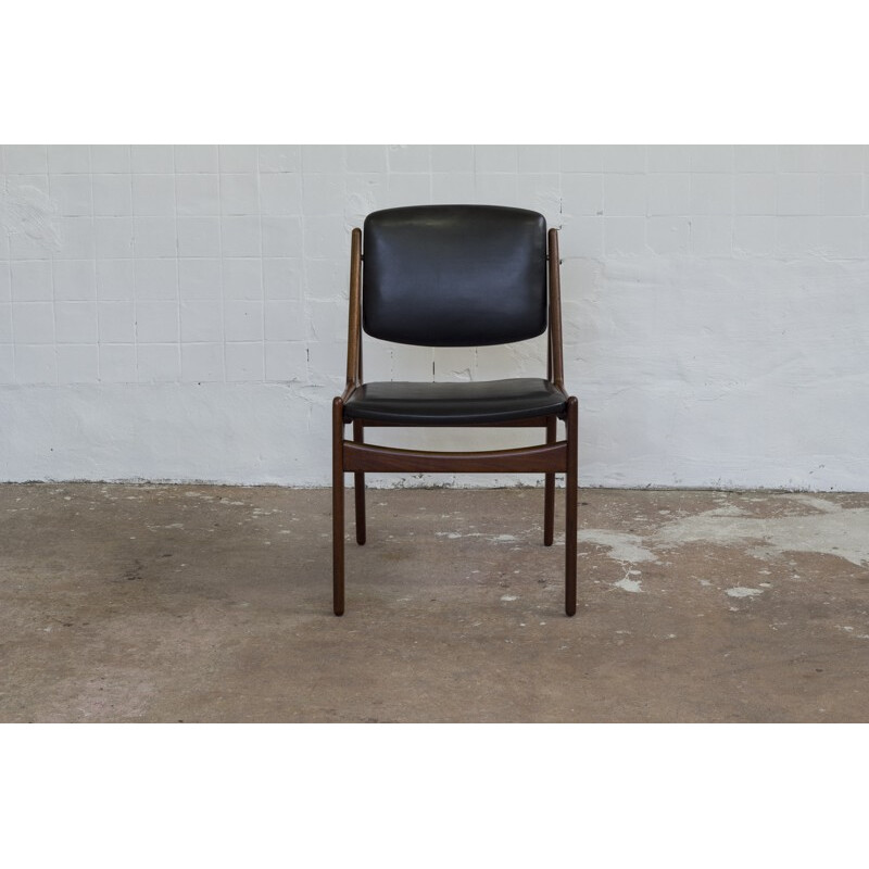 Set of 4 scandinavian chairs in teak and black leather, Arne VODDER - 1960s