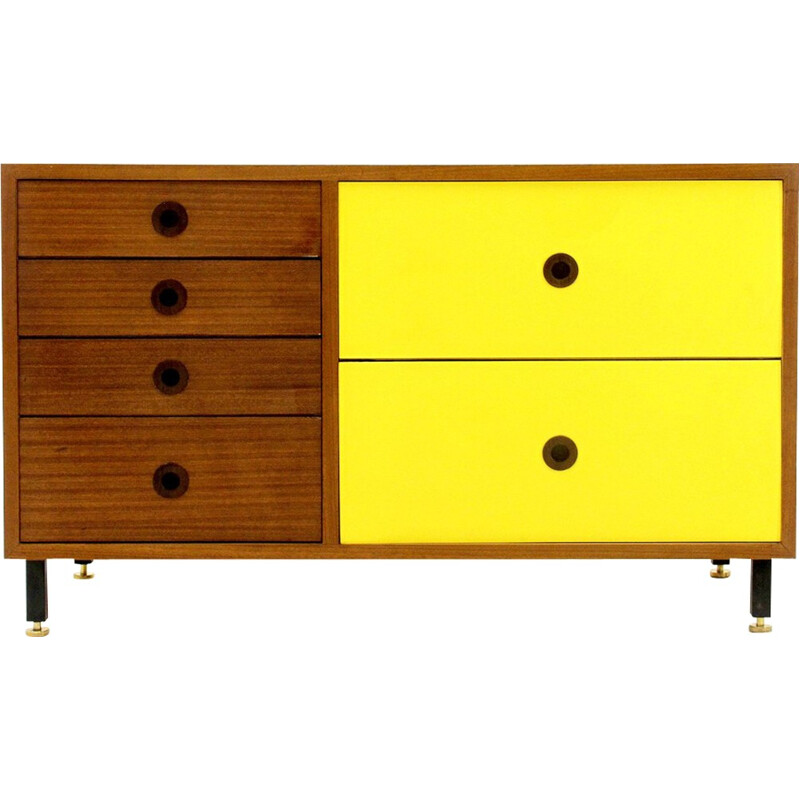 Enfilade italienne vintage en teck et formica jaune - 1960