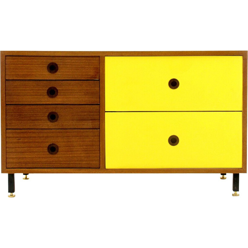 Vintage Italian sideboard in teak and yellow formica - 1960s