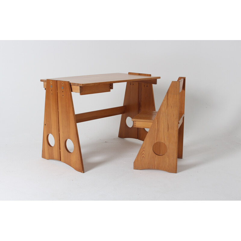 Solid Pine Desk & Chair Set By Gilbert Marklund For Furusnickarn AB - 1970s