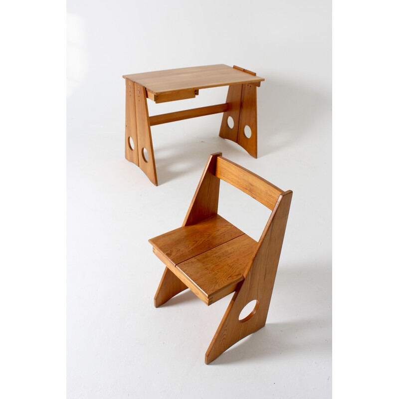 Solid Pine Desk & Chair Set By Gilbert Marklund For Furusnickarn AB - 1970s