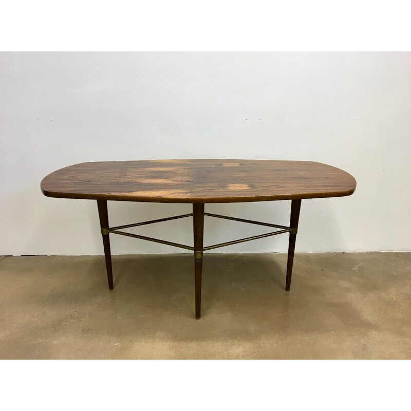 Vintage Swedish Coffee Table in Rosewood and Brass Details by Förenades Möbler - 1950s