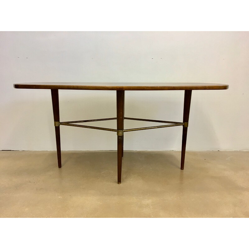 Vintage Swedish Coffee Table in Rosewood and Brass Details by Förenades Möbler - 1950s