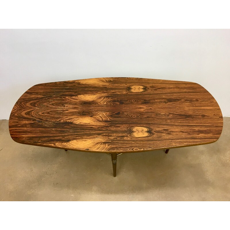 Vintage Swedish Coffee Table in Rosewood and Brass Details by Förenades Möbler - 1950s