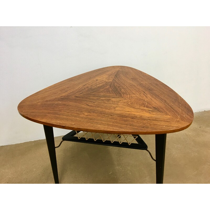 Vintage Danish Triangular Coffee Table in Rosewood with Rack - 1950s 