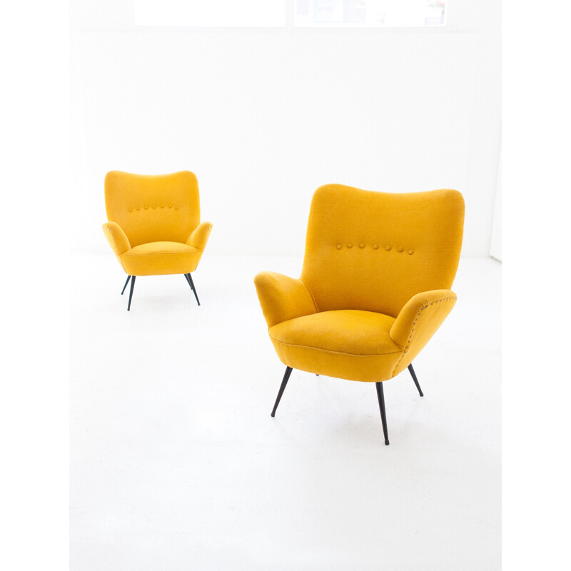 Paire de fauteuils vintage jaunes Senape - 1950