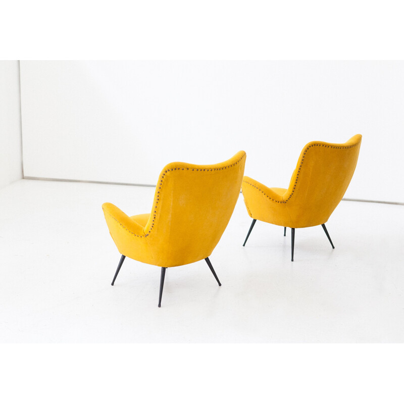 Vintage pair of Italian Senape yellow armchairs - 1950s