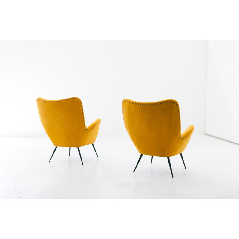 Vintage pair of Italian Senape yellow armchairs - 1950s