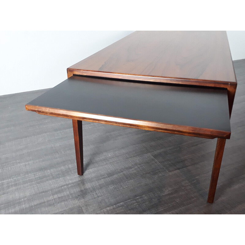 Vintage Scandinavian extendable coffee table in black formica and rosewood - 1960s