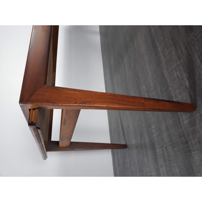 Table basse vintage extensible en formica noir et palissandre - 1960