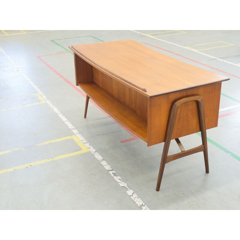 Vintage teak wood desk by Louis van Teeffelen for Wébé - 1950s