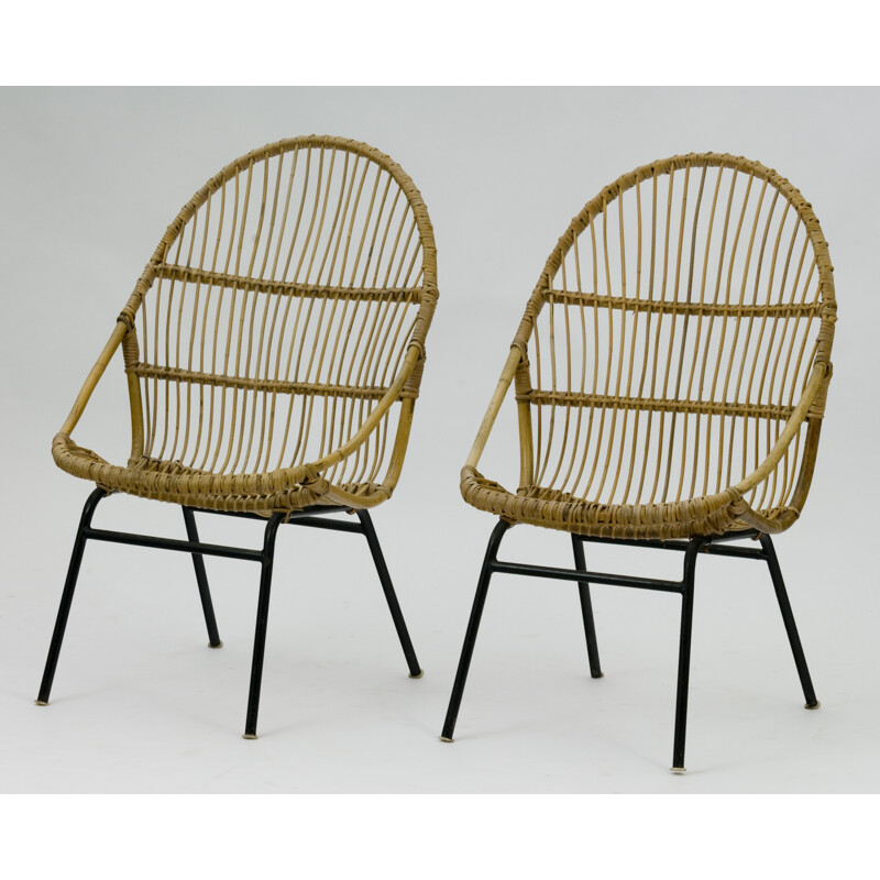 Set of 2 Rattan Metal Vintage chairs by Alan Fuchs - 1960s