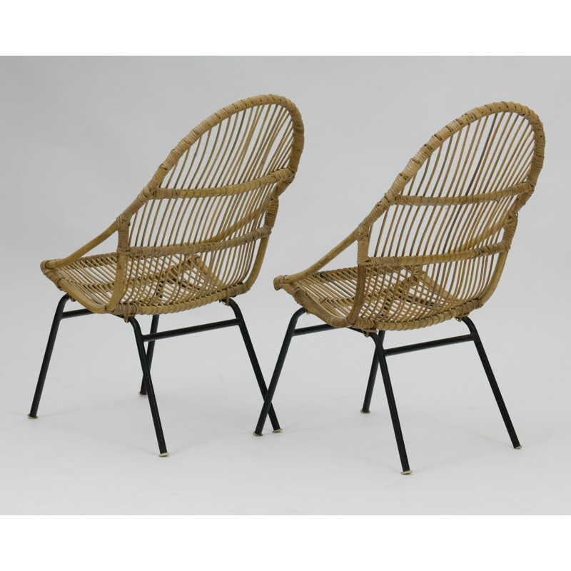 Set of 2 Rattan Metal Vintage chairs by Alan Fuchs - 1960s