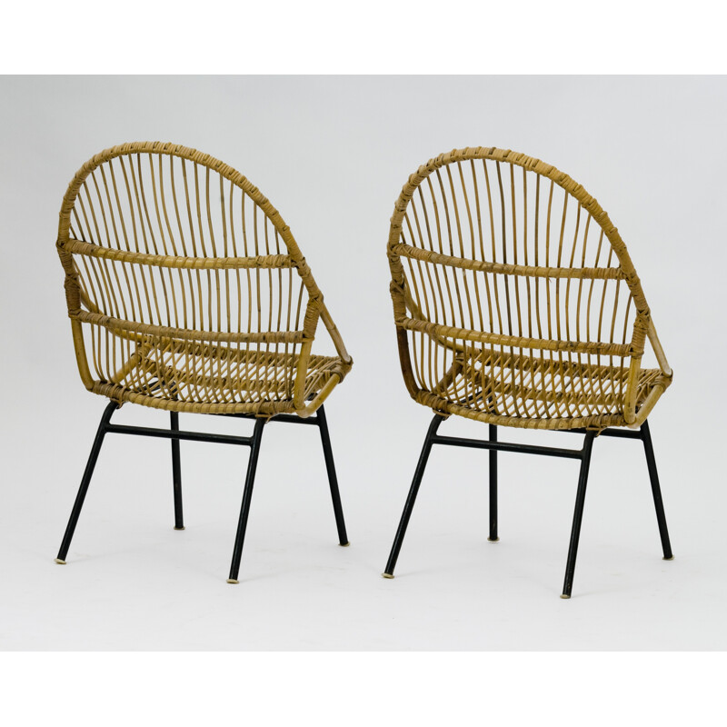 Set of 2 Rattan Metal Vintage chairs by Alan Fuchs - 1960s