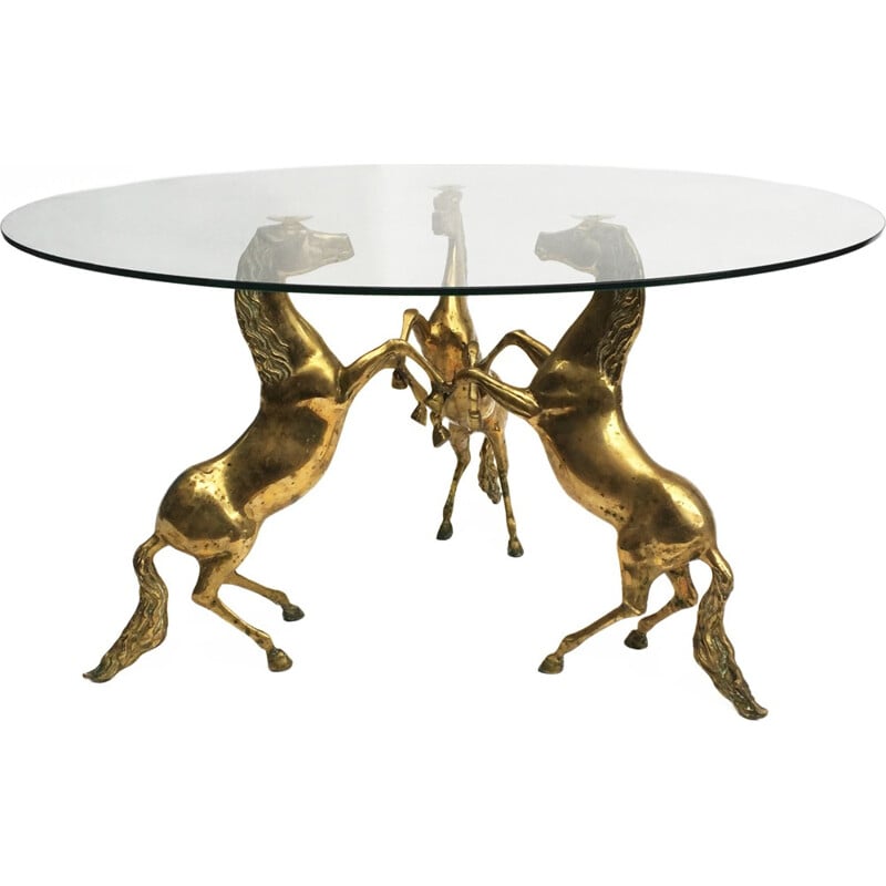 Vintage brass "Horse" round coffee table - 1970s