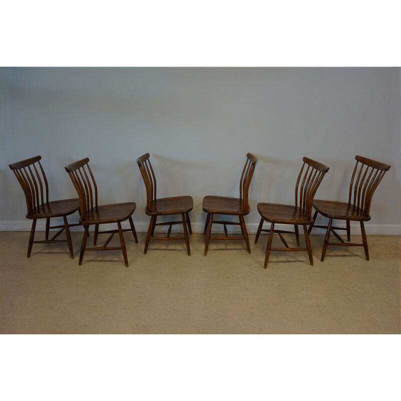 Vintage set of 10 Scandinavian Spindle Back Dining Chairs by Bengt Akerblom - 1970