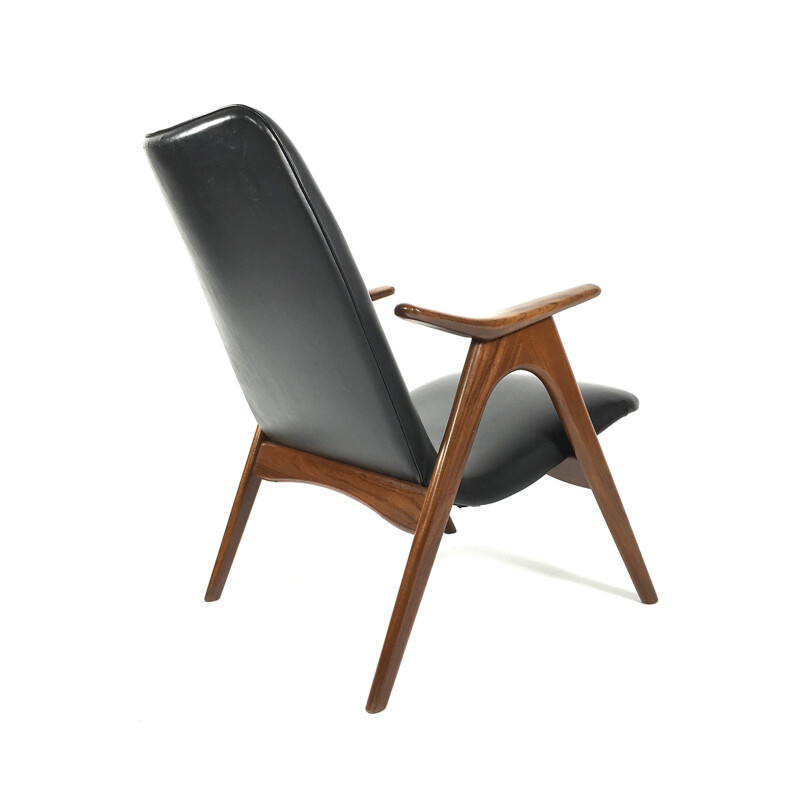 Vintage armchair in solid teak and black leatherette, Louis VAN TEEFFELEN - 1960s