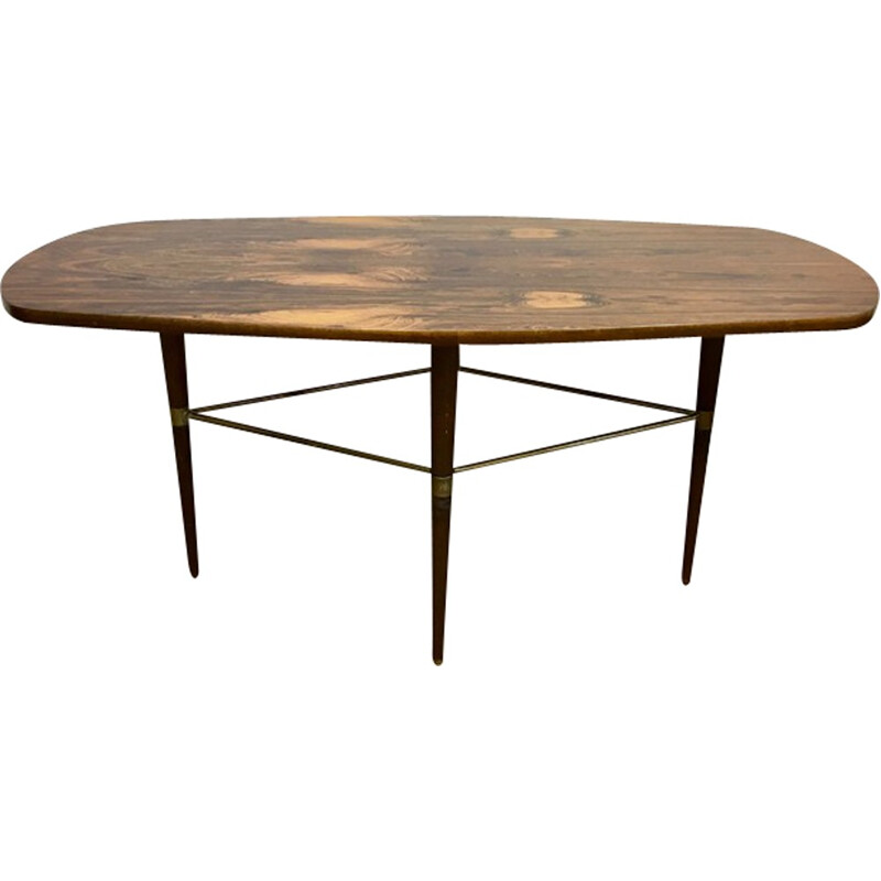 Vintage Swedish Coffee Table in Rosewood and Brass Details by Förenades Möbler - 1950s