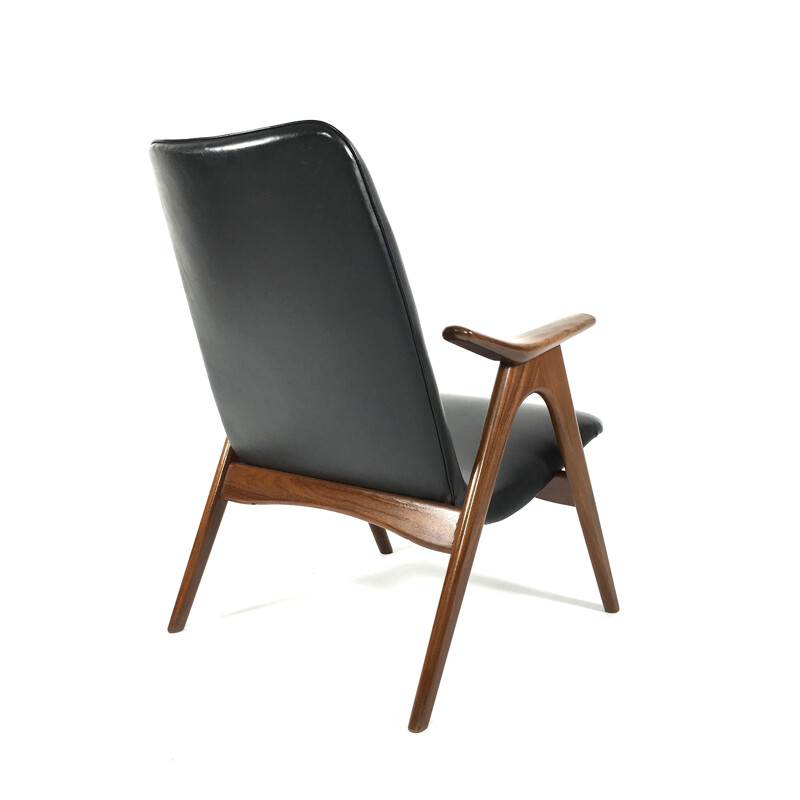 Vintage armchair in solid teak and black leatherette, Louis VAN TEEFFELEN - 1960s