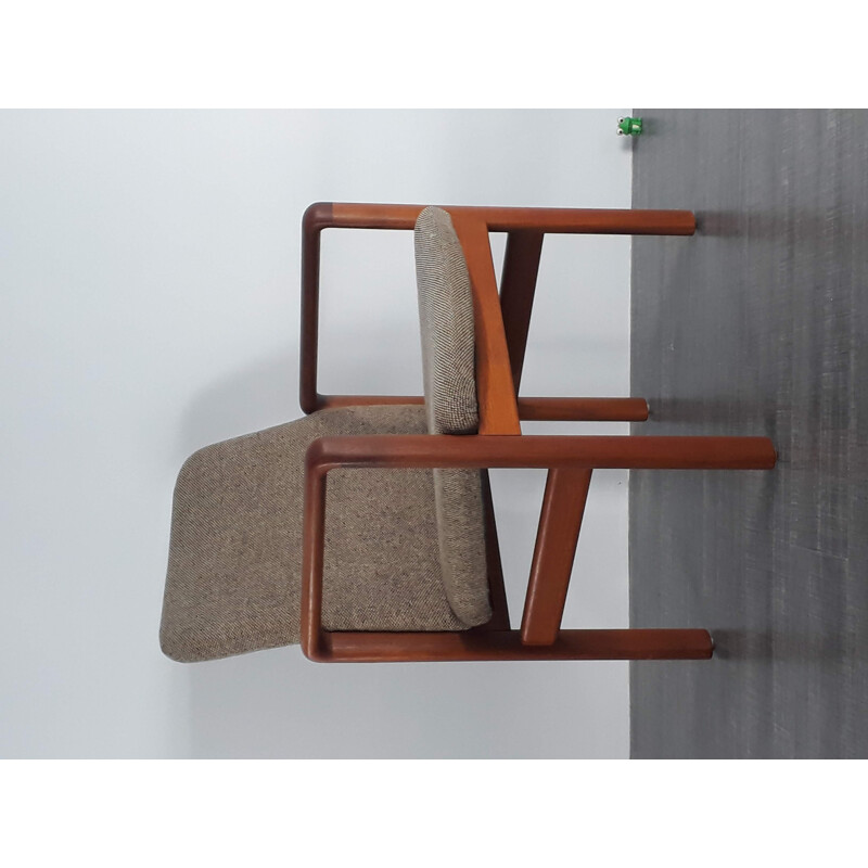 Scandinavian Vintage Solid Teak Armchair and  Wool Fabric - 1970s