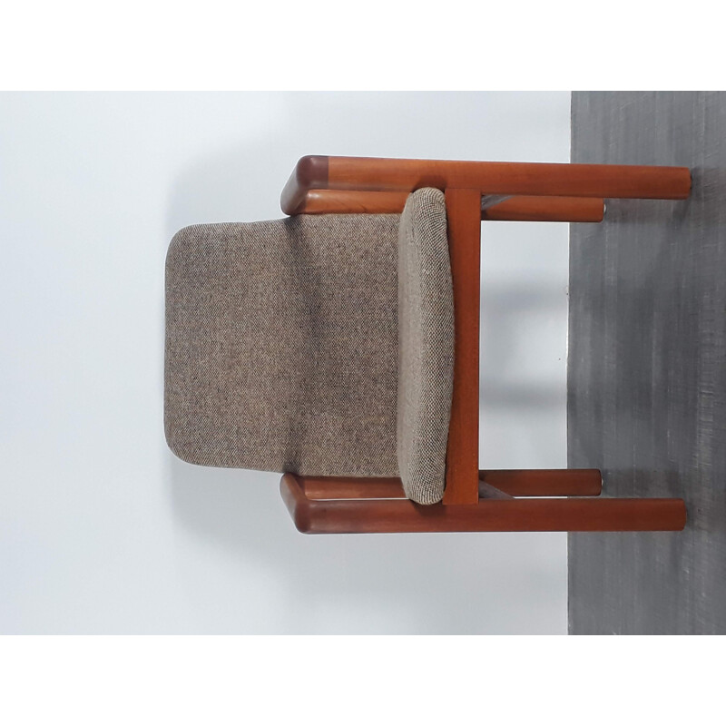 Scandinavian Vintage Solid Teak Armchair and  Wool Fabric - 1970s