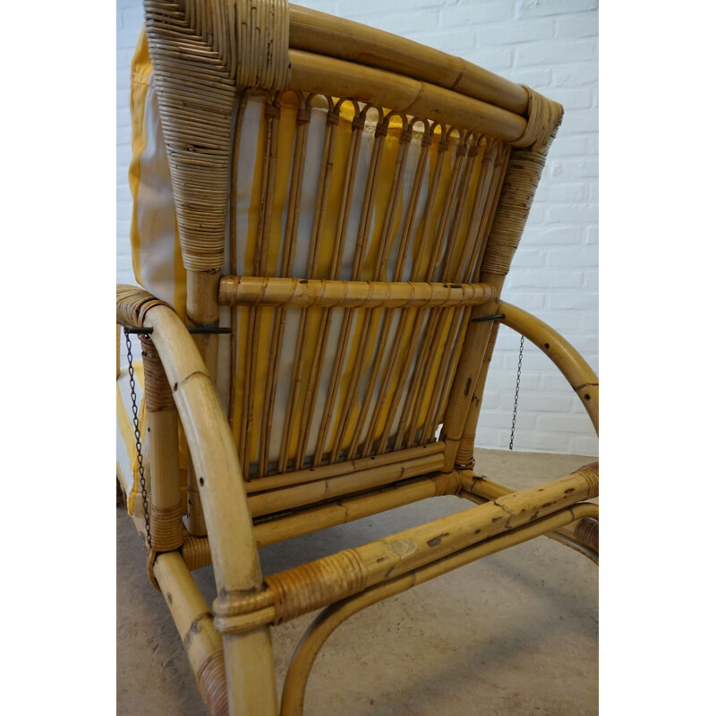 Vintage bamboo lounge chair armchair with stool - 1960s