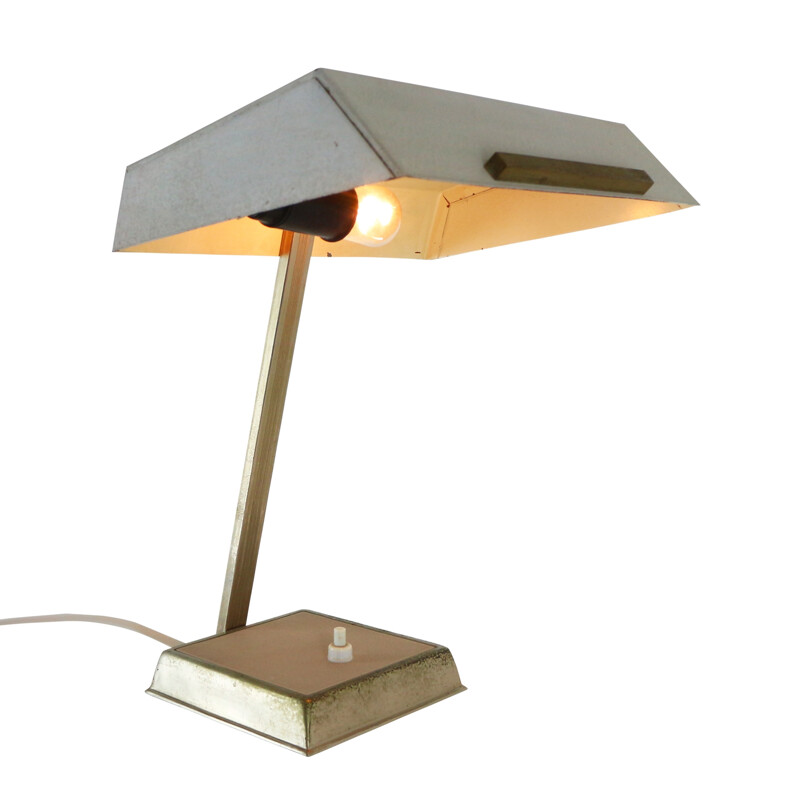 Lampe de bureau vintage en métal gris - 1960