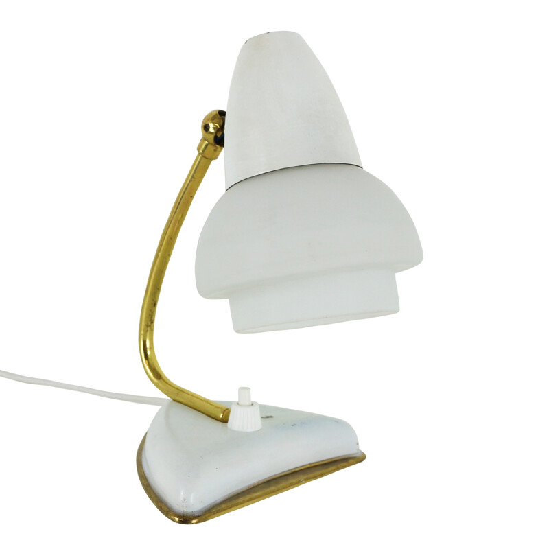 Small white bedside light with glass shade - 1950s