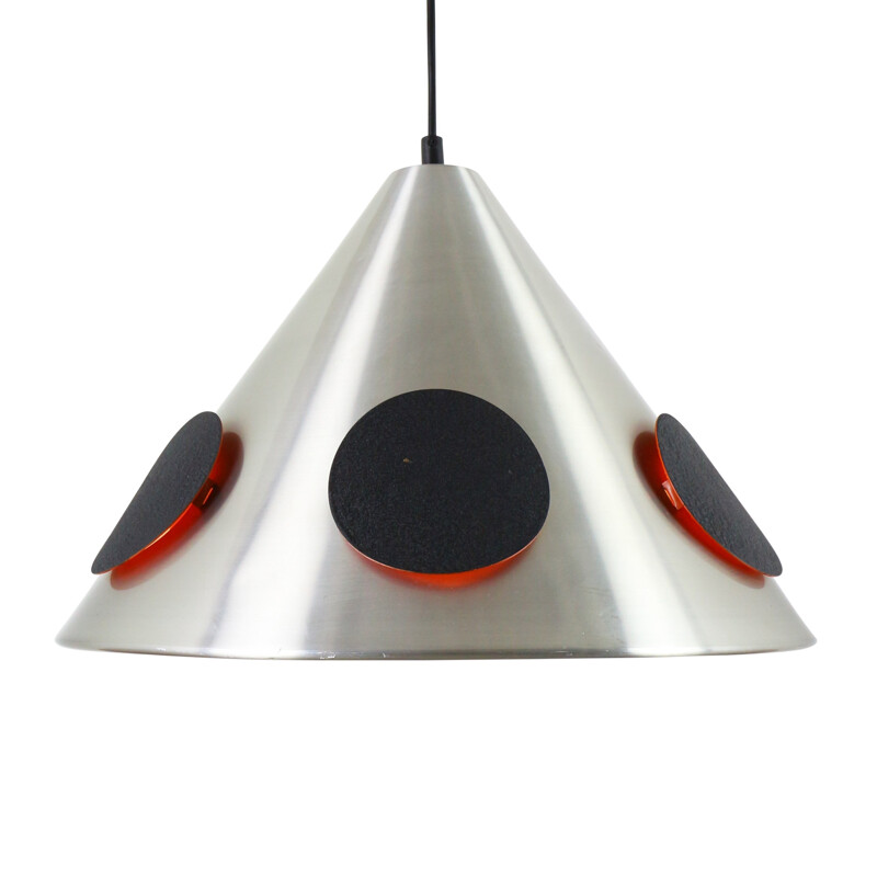 Vintage pendant light with illuminated black circular discs - 1960s