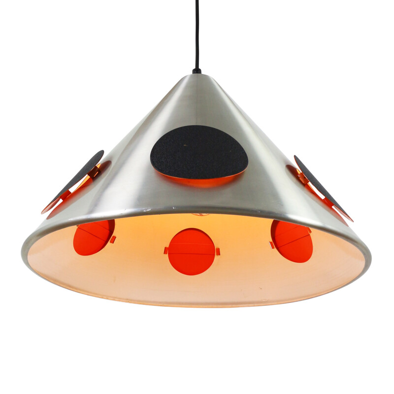 Vintage pendant light with illuminated black circular discs - 1960s