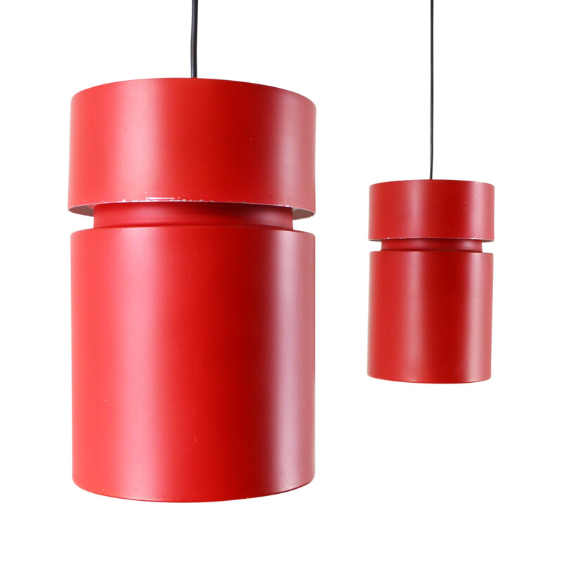 Set of 2 vintage pendant lamps in red metal - 1960s