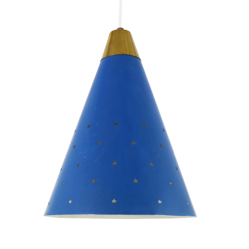 Blue vintage pendant with star shaped perforations - 1950s
