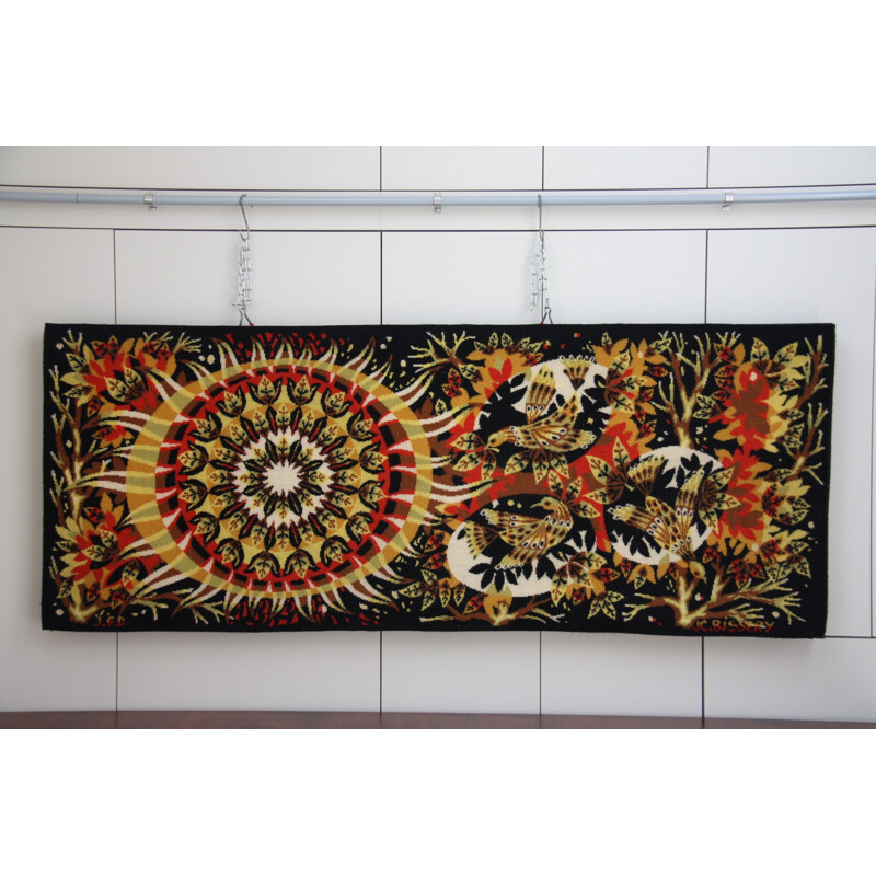 Tapis vintage mural "'Aurore" en laine  par J.C. Bissery - 1960