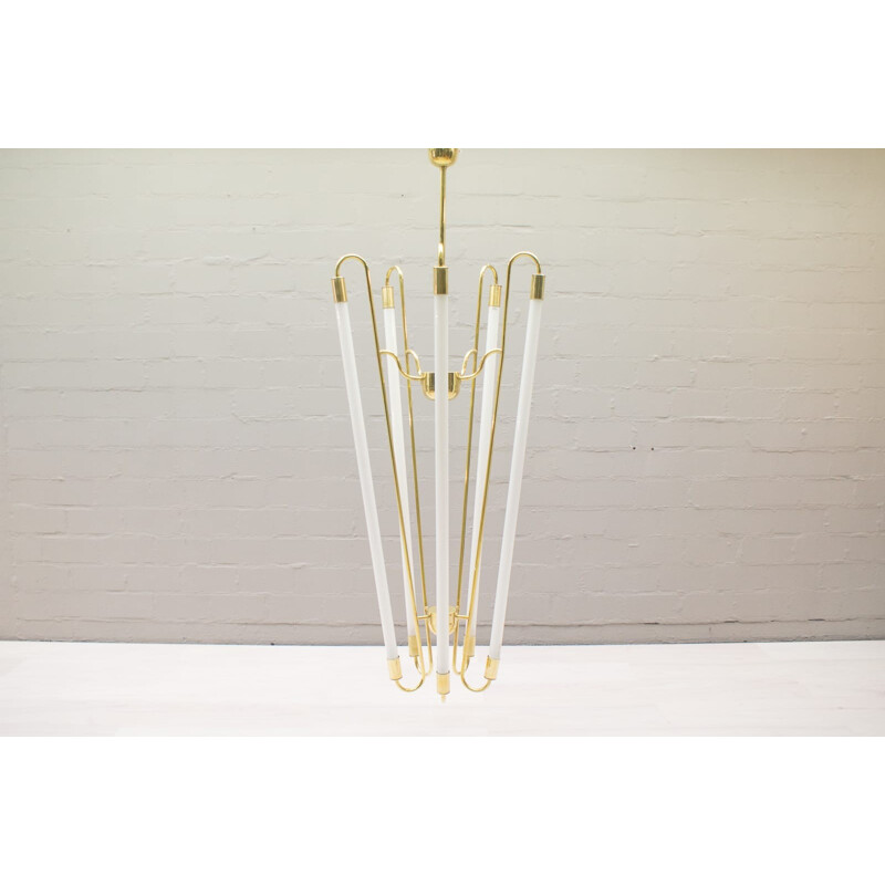 Vintage Brass Ceiling Lamp with Fluorescent Tubes - 1950s