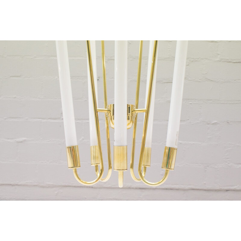 Vintage Brass Ceiling Lamp with Fluorescent Tubes - 1950s