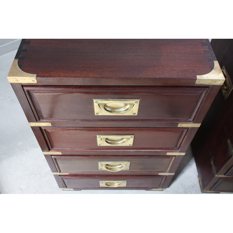 Vintage pair of campaign chest of 4 drawers in mahogany - 1970s