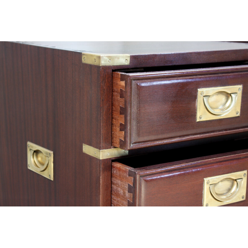 Vintage pair of campaign chest of 4 drawers in mahogany - 1970s