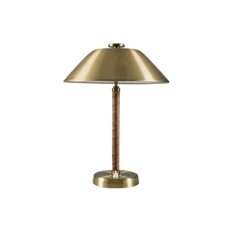Vintage Swedish table lamp in brass and leather by Einar Bäckström - 1940s