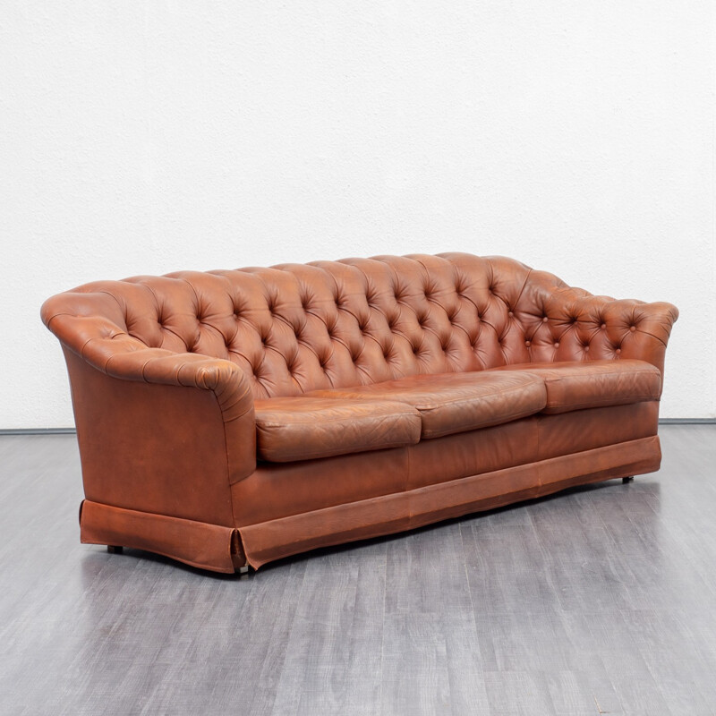 Vintage 3 seater soa in cognac coloured leather - 1950s