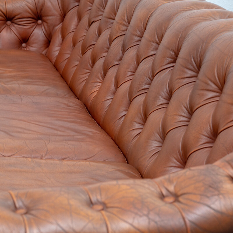 Vintage 3 seater soa in cognac coloured leather - 1950s