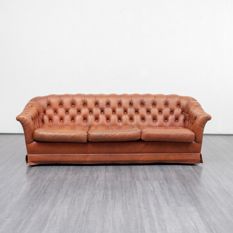 Vintage 3 seater soa in cognac coloured leather - 1950s