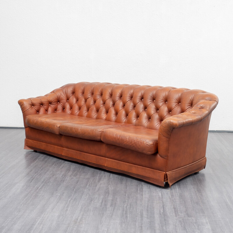 Vintage 3 seater soa in cognac coloured leather - 1950s