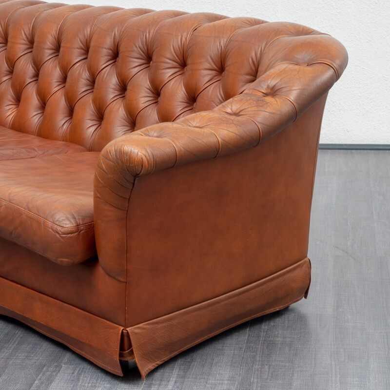 Vintage 3 seater soa in cognac coloured leather - 1950s