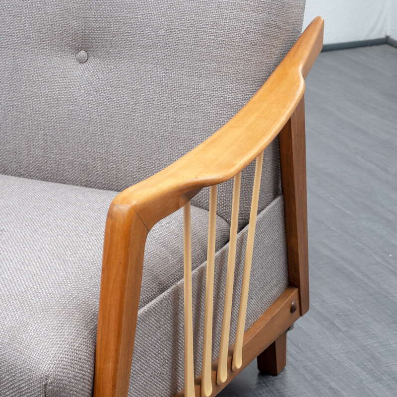 Vintage sreamline sofa in beech frame and light grey fabric - 1950s