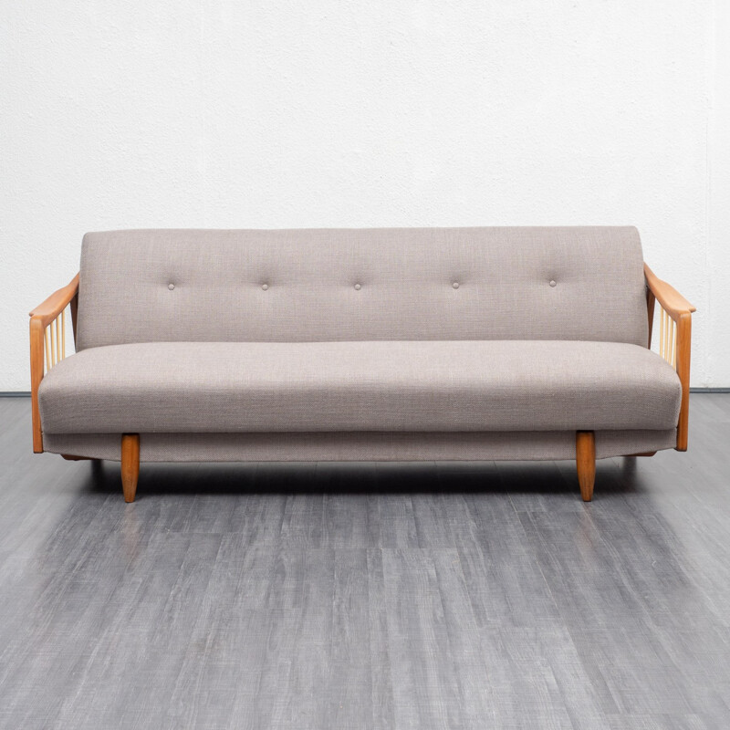 Vintage sreamline sofa in beech frame and light grey fabric - 1950s