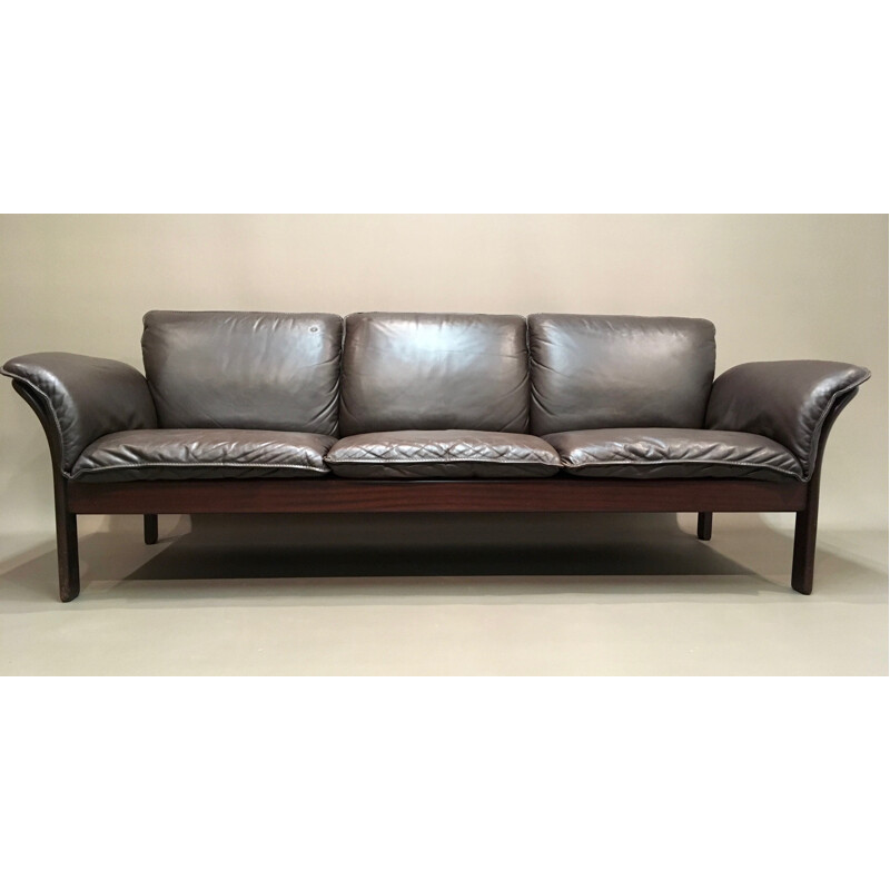 Vintage 3 seater sofa in Scandinavian leather - 1960s