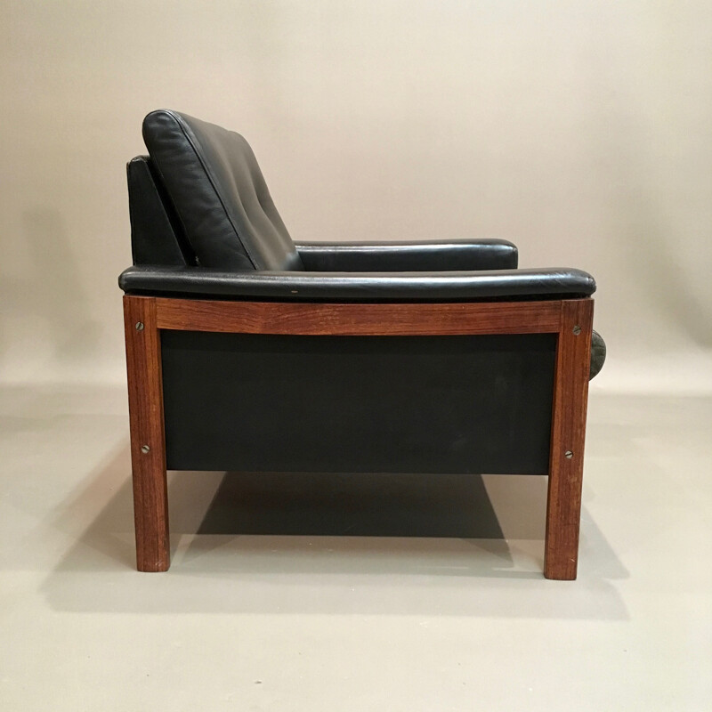 Scandinavian Vintage armchair with black leather upholstery - 1950s
