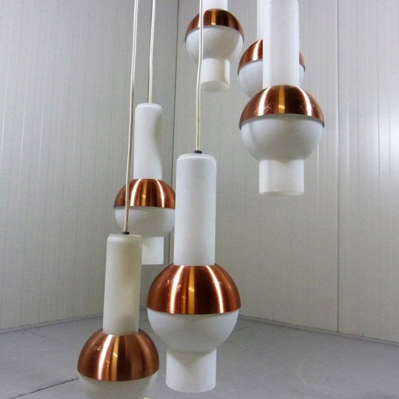 Big Lucifero cascading lamp in metal an opalin - 1960s